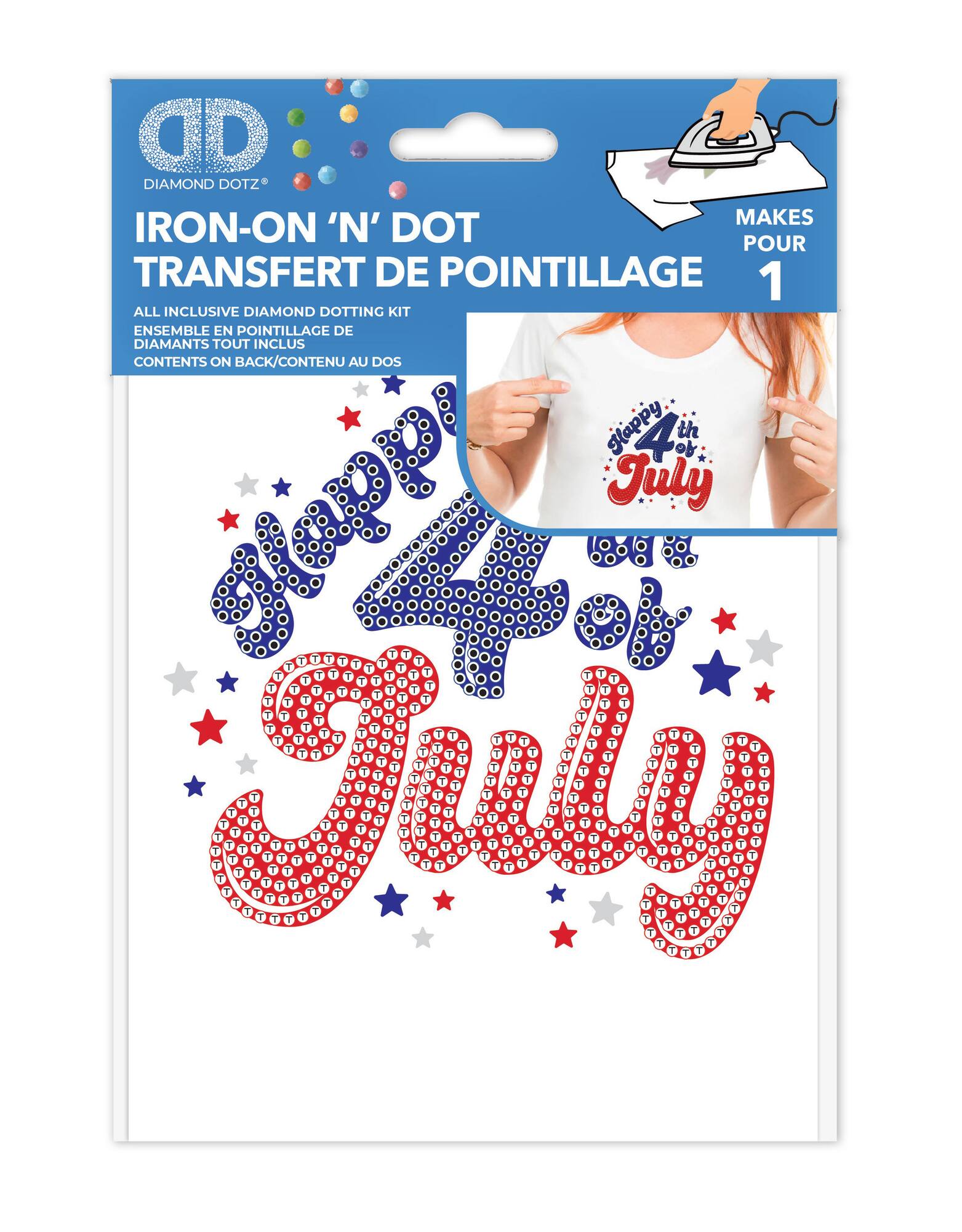Diamond Dotz® Red, White & Blue Happy 4th of July Iron-On 'n' Dot Kit